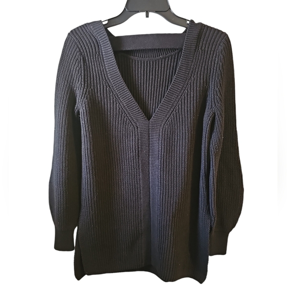 Loft sz small black crewneck open back open side panel tunic sweater - Picture 2 of 5